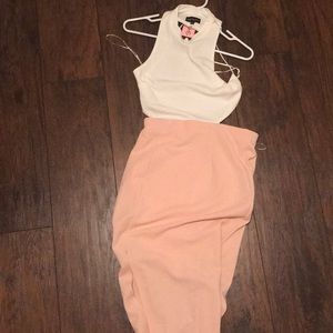 White and pink back out halter dress